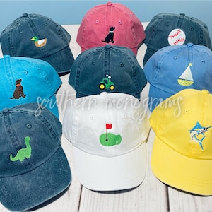 Personalized Baseball Cap Toddler Youth Kids hat Mallard duck, tractor, marlin, golf, baseball, Dinosaur, Labrador, sailboat birthday gift image 5