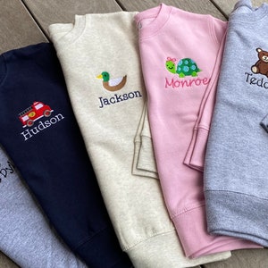 Boys Girls Mini Monogram sweatshirt/crewneck/Monogram Boys Shirt/Personalized/Animal, Car, Sports/Youth Pullover/Embroidered /Personalized image 1