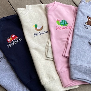 Boys Girls Mini Monogram sweatshirt/crewneck/Monogram Boys Shirt/Personalized/Animal, Car, Sports/Youth Pullover/Embroidered /Personalized image 1