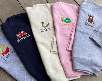 Boys Girls Mini Monogram sweatshirt/crewneck/Monogram Boys Shirt/Personalized/Animal, Car, Sports/Youth Pullover/Embroidered /Personalized