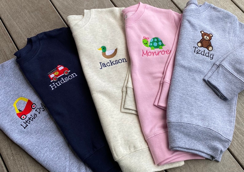 Boys Girls Mini Monogram sweatshirt/crewneck/Monogram Boys Shirt/Personalized/Animal, Car, Sports/Youth Pullover/Embroidered /Personalized image 1