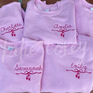 Kids youth toddler girls personalized crewneck sweatshirt pullover ballet ballerina dance embroidery with name monogram