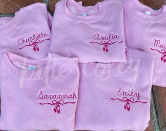 Kids youth toddler girls personalized crewneck sweatshirt pullover ballet ballerina dance embroidery with name monogram