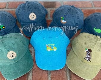 Personalized Baseball Cap Toddler Youth hat boys girls birthday Gift duck, tractor, marlin, golf, baseball, Dinosaur, Labrador, sailboat