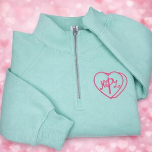 Girls Personalized Quarter Zip Pullover – Embroidered Heart Monogram Sweatshirt, Kids Boutique Pullover, Custom Name Top