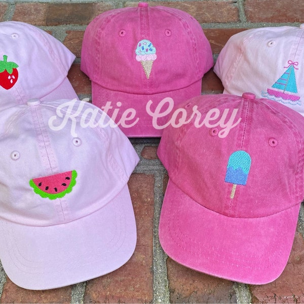 Personalized Baseball Cap Toddler Youth Kids girls hat, popsicle, icecream, watermelon, strawberry, sailboat preppy embroidered monogram