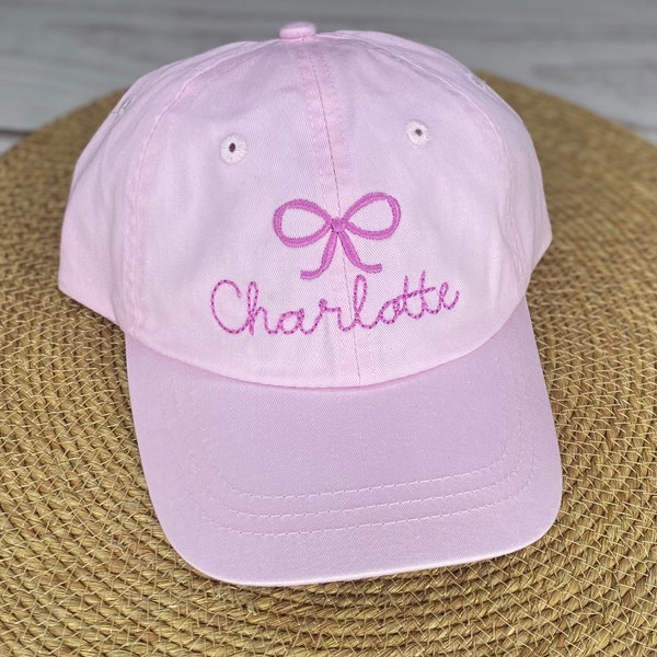 Girls toddler youth ball cap - monogram bow cap - kids embroidered hat- personalized cap - girls birthday gift