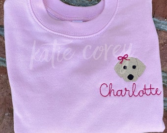 Toddler youth girls personalized crewneck sweatshirt puppy dog Labrador embroidery - custom monogrammed - girls birthday gift