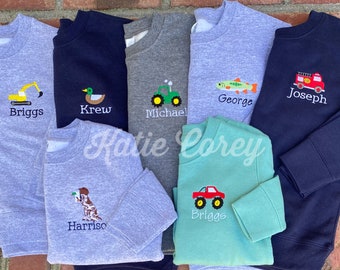 Boys Girls Mini Monogram sweatshirt/crewneck/Monogram Boys Shirt/Personalized/Animal, Car, Sports/Youth Pullover/Embroidered /Personalized