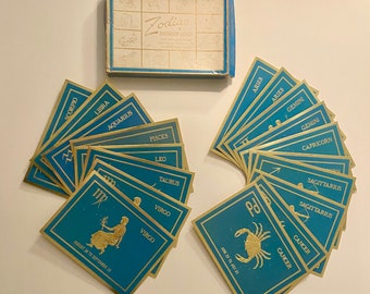 Box Set 18 Vintage Zodiac Birthday Cards Blue and Gold Embossed