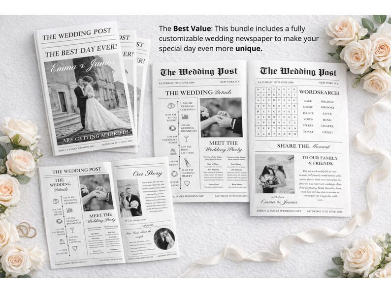 Dreifach gefaltetes Programm • Vorlage für ein dreifach gefaltetes Hochzeitsprogramm • Elegante und moderne Hochzeitsbroschüre mit Fotos • Sofort-Download • Bearbeitbar und druckbar Bild 3