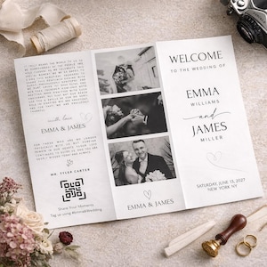 Trifold program •Trifold Wedding Program Template •Elegant and Modern Wedding Brochure w/ Photos • INSTANT DOWNLOAD • Editable and Printable