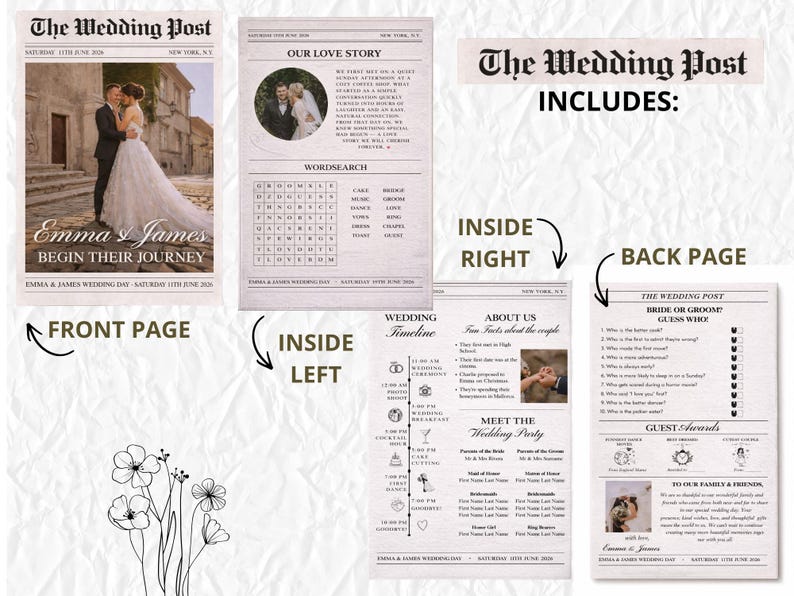 Dreifach gefaltetes Programm • Vorlage für ein dreifach gefaltetes Hochzeitsprogramm • Elegante und moderne Hochzeitsbroschüre mit Fotos • Sofort-Download • Bearbeitbar und druckbar Bild 12