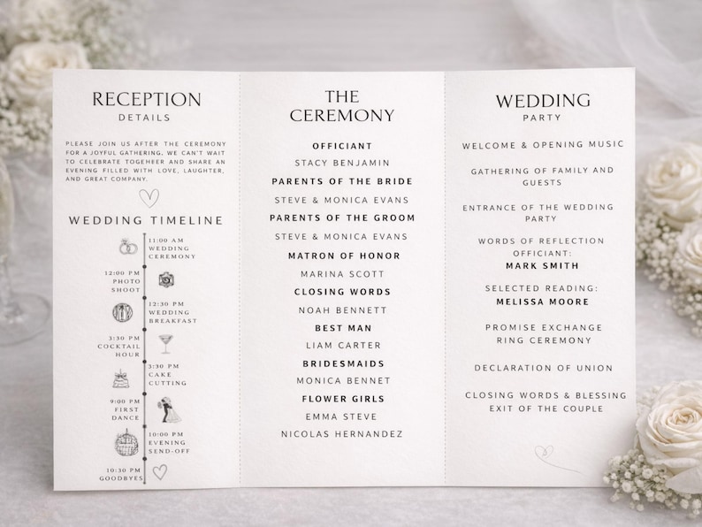 Dreifach gefaltetes Programm • Vorlage für ein dreifach gefaltetes Hochzeitsprogramm • Elegante und moderne Hochzeitsbroschüre mit Fotos • Sofort-Download • Bearbeitbar und druckbar Bild 5