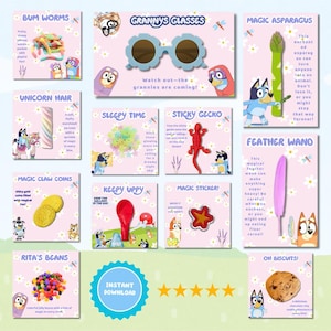 12 Bluey Pink Party Favors Printable, Birthday Party Treat Bundle Bluey Dog Birthday Party Favor Labels, Bluey birthday, Bluey party deco.