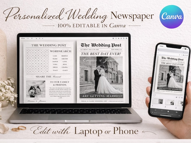 Dreifach gefaltetes Programm • Vorlage für ein dreifach gefaltetes Hochzeitsprogramm • Elegante und moderne Hochzeitsbroschüre mit Fotos • Sofort-Download • Bearbeitbar und druckbar Bild 14