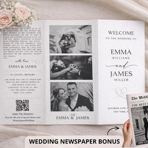 Dreifach gefaltetes Programm • Vorlage für ein dreifach gefaltetes Hochzeitsprogramm • Elegante und moderne Hochzeitsbroschüre mit Fotos • Sofort-Download • Bearbeitbar und druckbar Bild 2