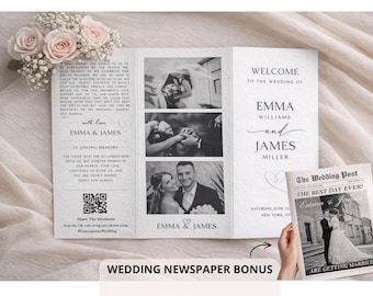 Dreifach gefaltetes Programm • Vorlage für ein dreifach gefaltetes Hochzeitsprogramm • Elegante und moderne Hochzeitsbroschüre mit Fotos • Sofort-Download • Bearbeitbar und druckbar