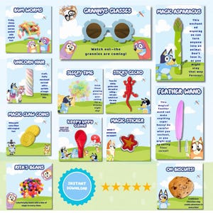 12 Bluey Party Favors Printable, Birthday Party Treat Bundle Bluey Dog Birthday Party Favor Labels, Bluey birthday, Bluey party decoration.