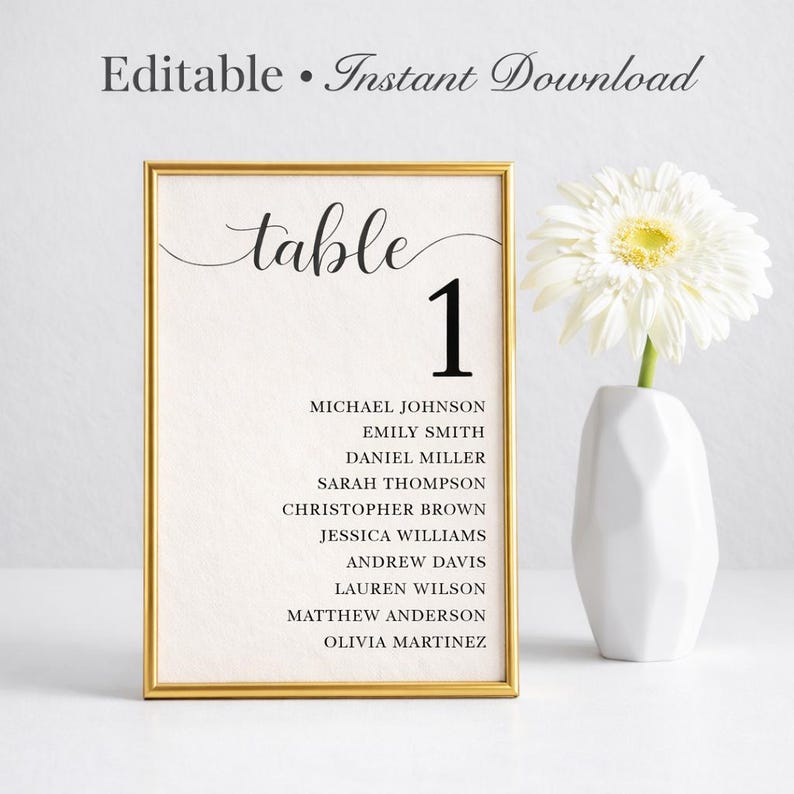 Wedding Table Numbers Editable Template, Minimalist Table Numbers ...