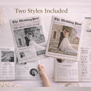 Folded Printable Wedding Newspaper Program Canva Template Newlywed Times Newspaper Wedding Program Infographic Ceremony Newspaper Schedule