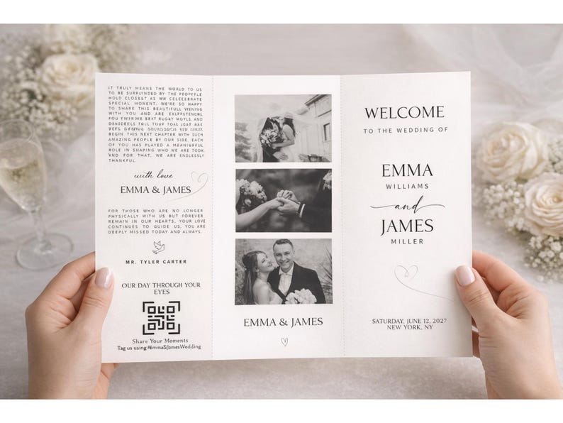 Dreifach gefaltetes Programm • Vorlage für ein dreifach gefaltetes Hochzeitsprogramm • Elegante und moderne Hochzeitsbroschüre mit Fotos • Sofort-Download • Bearbeitbar und druckbar Bild 4