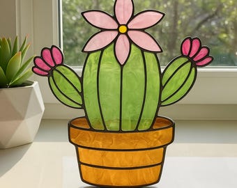 Flower Cactus Stained Glass Pattern: Beginner Suncatcher DIY (Digital Download)
