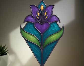 Diamond Lily Flower Stained Glass Pattern: DIY Digital Download Purple Home Decor Suncatcher
