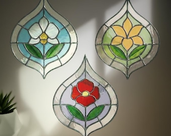 Flower Drop Stained Glass Pattern Ornaments: Beginner Hanging Suncatcher Bundle Digital PDF JPG Download