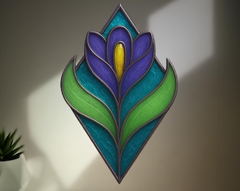 Diamond Flower Stained Glass Pattern: DIY Purple Suncatcher Home Decor Beginner Friendly Digital Download