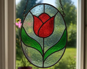 Red Tulip Suncatcher Stained Glass Pattern (Digital Download)