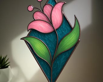 Diamond Lily Stained Glass Pattern: DIY Floral Suncatcher Decor Digital Download PDF JPG