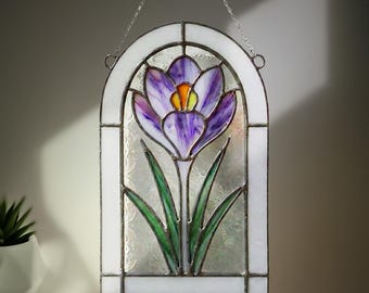 Crocus Flower Stained Glass Pattern Panel: Beginner Arched Window Suncatcher Digital PDF JPG Download