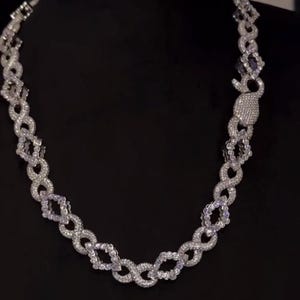 Infinity Link Chain 10mm, VVS1 Quality Round-cut Moissanite Diamond, bezel setting diamond Pass Diamond Tester