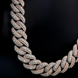 Iced Out Cuban Link Chain – 18K Rose Gold & Diamond Choker Necklace – Men&#39;s Hip Hop Jewelry – Bling Rapper Chain – Luxury Streetwear Gift