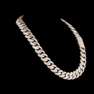 Iced Out Cuban Link Chain Necklace – Hip Hop Bling Jewelry, Gold & Diamond Simulated Miami Cuban Chain, Rapper Statement Necklace for Men’s