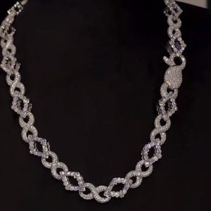 Infinity Link Chain 10mm, VVS1 Quality Round-cut Moissanite Diamond, bezel setting diamond Pass Diamond Tester
