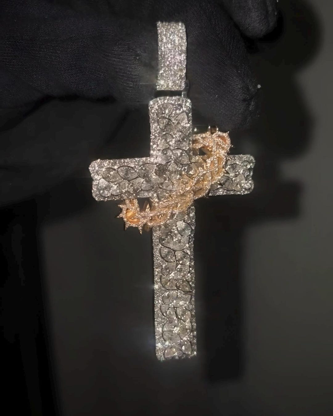 Crucifix Rapper Iced Out Diamond Cross Pendant Necklace – Crown of Thorns Jesus Cross ...