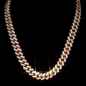 Iced Out Cuban Link Chain Necklace – 14K Gold Plated Hip Hop Bling – Men&#39;s Diamond Choker – Rapper Jewelry Gift for Him