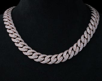 Cadena de eslabones cubanos con hielo / Collar brillante de hip hop / Cadena de diamantes para hombre / Joyería llamativa / Gargantilla estilo rapero / Regalo para él