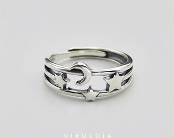 Moon & Stars Sterling Silver Ring