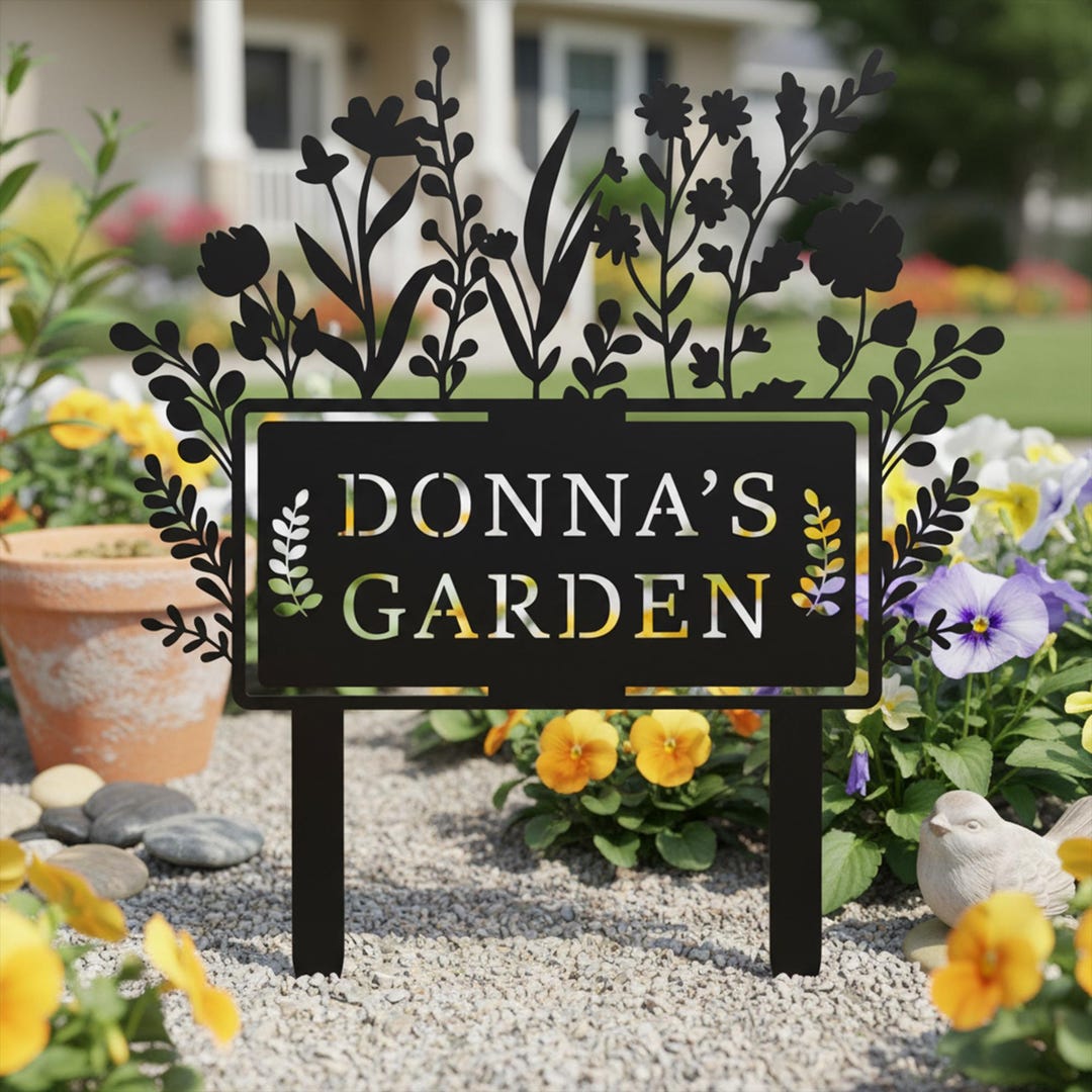 Personalized Flower Garden Sign, Garden Sign With Stake, Floral Garden ...