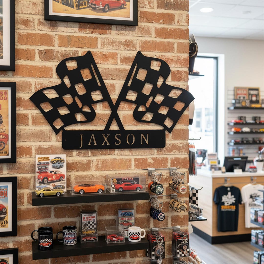 Personalized Checkered Flag Wall Sign, Custom Race Flag Decor ...