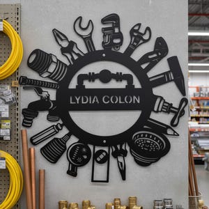 Custom Name Plumbing Metal Wall Sign, Plumbing Tools Sign, Tools & Pipes Custom Name Art, Metal Decor for Plumbing Sign, Plumber Gift