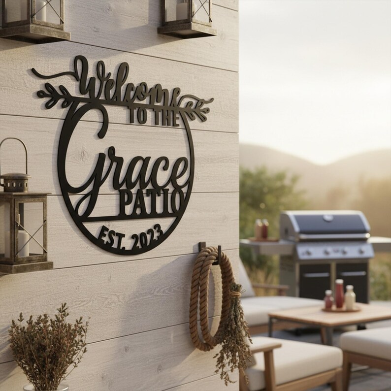 Custom Patio Name Welcome Art, Outdoor Patio Decor, Patio Lounge Sign ...