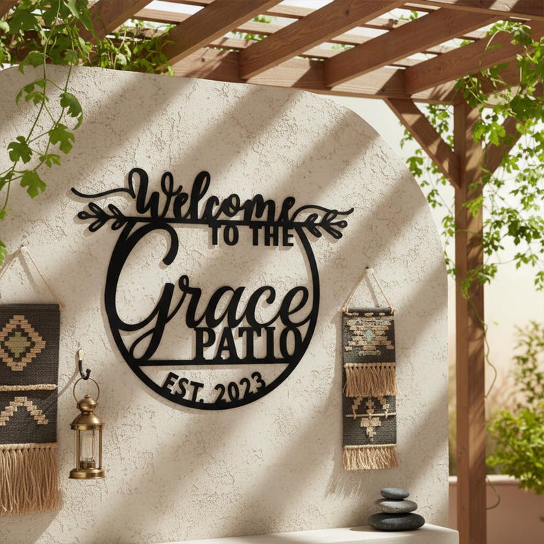 Custom Patio Name Welcome Art, Outdoor Patio Decor, Patio Lounge Sign ...