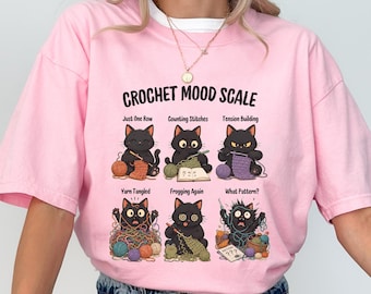 Halloween Crochet Shirt, Funny Black Cat Crochet Mood Scale Comfort Colors Tee