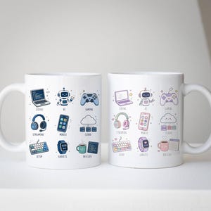 Matching Tech Couple Mugs, Coding Gaming AI Coffee Cups, Developer Gift Set