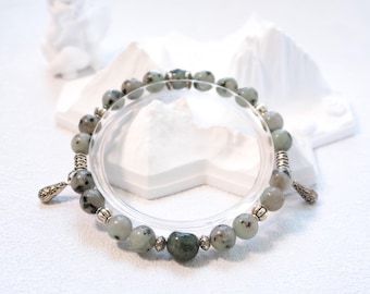 Tianshan Blue Stone and Green Rutilated Quartz Crystal Bracelet, Handmade Stretch Bracelet, Crystal Beaded Bracelet, Gift for Her