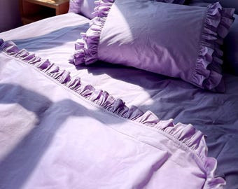 Ruffle Bedding Set Cotton Duvet Cover, King And Queen Size Bedding, Shabby Chic Soft Elegant Decor, Mother Day Gift